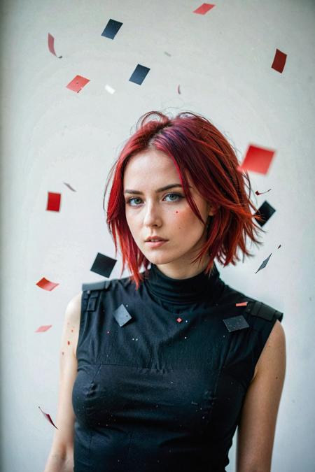 commercial photo on Sony 80mm f1.2, abstract portrait of 1girl, coloured hair, fragmented visual style,red and black color palette,evokes feelings of rebellion,passion,and freedom,blurred boundaries,high resolution,aesthetic, malevich style, suprematizm, unperfect skin, detailed skin with visible pores, bokeh, sharp focus on subject, film grain, masterpiece, HDR,Professional RAW photo
<lora:Cinematic Hollywood Film:0.7> <lora:DetailedEyes_V3:1> <lora:InstantPhotoX3:1>
