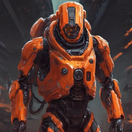 a man in a robotic orange scifi suit, scifi style astronaut wallpaper