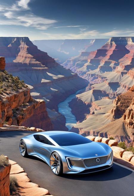 (masterpiece),
A Golf as futuristic car,
Highly detailed background of the Grand Canyon,
HDR, hyper realistic, symetric,