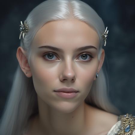 High quality portrait photo of a beautiful young high elven princess with pointy ears, ethereal, (illuminated by moonlight),arwen, Nikon Z9, skin texture visible, (sharp focus), (high quality), facing forward