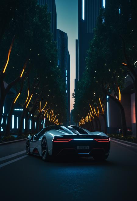 cinematic photo <lora:a1bs2trac1t-Illust:1>,a1bs2trac1t style,, a car parked in a dark room with a light,, <lora:Bernardo Cavallino CLIP-000004:1>,Bernardo Cavallino vehicle,, a futuristic city with trees and buildings,<lora:Metroplex-Futuristic-000006:1>,futuristic city backgrond,futuristic city scape,stunning sci-fi concept art,<lora:Metroplex Base:0.3>,a city, . 35mm photograph, film, bokeh, professional, 4k, highly detailed