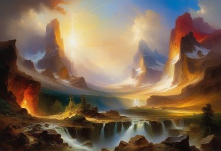 <lora:10NaturalismPainting_Hap_XL:1.5>,  Thomas Moran style, oil painting, nature, Technology Data wild Space,