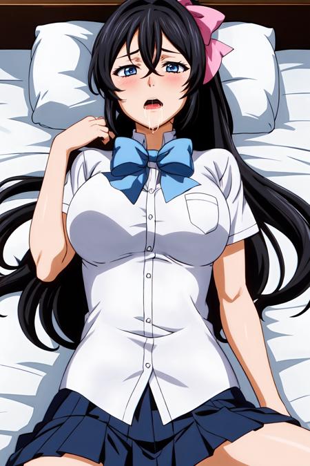 (masterpiece, best quality:1.2), highres, anime screencap, anime coloring, 1girl, solo, open mouth, saliva, drooling, orgasm, 
Chitose_Yukino_V1, black hair, long hair, hair between eyes, blue eyes, high ponytail, hair bow, pink hair bow, large breasts, 
school uniform, white shirt, short sleeves, blue bowtie, blue skirt, pleated skirt,
lying, on back, 
indoors, 
<lora:add_detail_CyberAlchemist:0.4>, <lora:GoodHands-beta2:0.8>, <lora:ChitoseYukinoV1_2-000010:0.85>