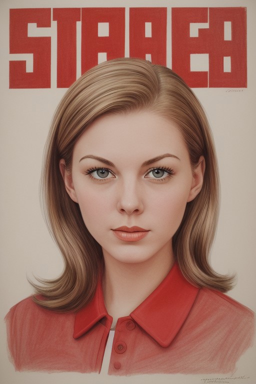 Soviet propaganda, 1960s, high quality drawing, advertising artwork, bold colours, USSR, communism, hammer and sickle, jilli@n_$pektre, youthful, cute face, beautiful eyes, beautiful, rural farmer, peasant, strong, looking to future, glorious leader, sunrise, best quality, best aesthetic