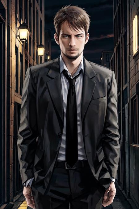 kyle_hyde,  image of Kyle Hyde walking in a dark alley during the night,  detective,  formal attire,  white shirt,  black tie,  brown hair,  1man,  photorealistic,  best quality,  Handsome man,  real life,  RAW,  without noise,  clear,  high_resolution,  8K masterpiece,  photograph,  minimal background,  soft lighting,  realistic skin,  photographic,  extremely detailed,  XF IQ4,  150MP,  50mm,  ISO 1000,  1/250s,  soft natural light,  reflected light,  highly detailed,  photograph,<lora:EMS-275289-EMS:0.800000>