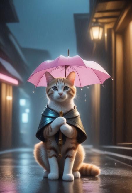 score_9, score_8_up, score_7_up, masterpiece-level, highly detailed, fantasy-themed, cute animal focus, really cute animal, cute focus, intricate details, vibrant and hilariously relaxed aesthetics, (rain made from candyhearts,:1.5) , (raindrops made from candyhearts,:1.5) text
holding, umbrella:2, raining, kitten:2, kneeling, photorealistic render with Warframe aesthetic, dramatic lighting, best quality, a dark, elegant Trinity-like Warframe, standing tall but angled over something small glowing energy channels pulsing softly (blue or gold) along limbs and torso holding a slightly battered but functional clear plastic umbrella, raindrops visible to shelter protecting a tiny, shivering calico kitten kitten nestled safely between the Warframe's large armored feet in in a dark, atmospheric alleyway between high-tech buildings, (rain made from candyhearts:1.5) pouring down dramatic nighttime lighting, illuminated primarily by streetlights and the Warframe's own soft energy glows closer medium shot focusing on the kitten huddled safely, with the Warframe's hand/arm and umbrella prominent Warframe aesthetic, cute kitten, protection, rainy night, umbrella, juxtaposition, touching moment, sci-fi elegance, masterpiece, best quality, best quality, absurdres, 8k, HDR, <lora:albrecht_labs:1>