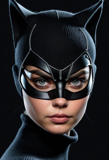 beautiful blonde model dressed as catwoman, film costume concept tests, stealth suit, knitted wool, home made, highly detailed portrait, digital painting, artstation, concept art, smooth, sharp focus illustration
