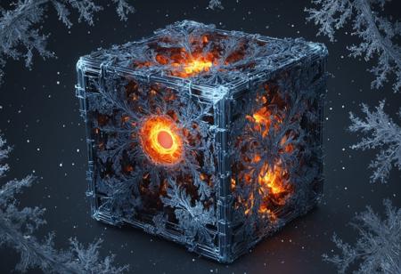 Abstract style a black and white cube with a lot of snow on it,intricate render,pixiv,deep dark blue,intricate abstract upper body,large cyberarrays data holograms,fractal,cage,( ( isometric ) ),in style of stanislav vovchuk,processor,intricate image,, <lora:a1bs2trac1t-Illust:1>,a1bs2trac1t,, Fire Dragon aura concept art, fiery orange aura that spirals like a storm, red shimmering effect across the body with yellow flickering, flame-like energy motions, eyes glow with the fiery orange aura's color, dynamic shadows, shadows shift and move unnaturally, the aura influences the surroundings, such as igniting nearby objects, frosting the ground, or distorting the air. (Beeple, holography, eyes), . Non-representational, colors and shapes, expression of feelings, imaginative, highly detailed