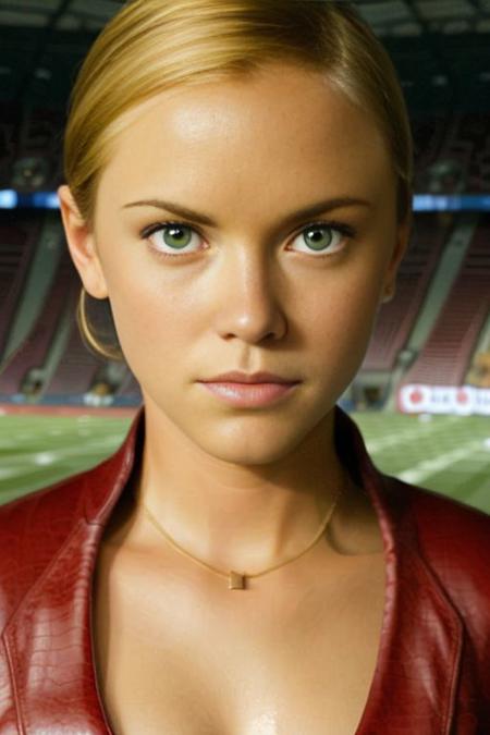 Picture, best quality, portrait photo of beautiful KristannaTX, in a football stadium, looking at viewer, perfect face, perfect eyes, sharp focus <lora:KristannaTX:0.8>