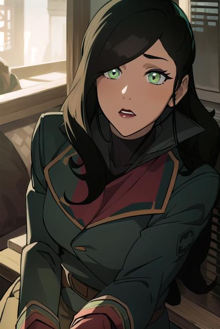 korraasami, <lora:asami-lora-nochekaiser:1>, 
asami, long hair, (green eyes:1.5), (black hair:1.5),
BREAK jacket, belt, makeup, lipstick, red lips,
BREAK looking at viewer,
BREAK outdoors, 
BREAK <lyco:GoodHands-beta2:1>, (masterpiece:1.2), best quality, high resolution, unity 8k wallpaper, (illustration:0.8), (beautiful detailed eyes:1.6), extremely detailed face, perfect lighting, extremely detailed CG, (perfect hands, perfect anatomy),