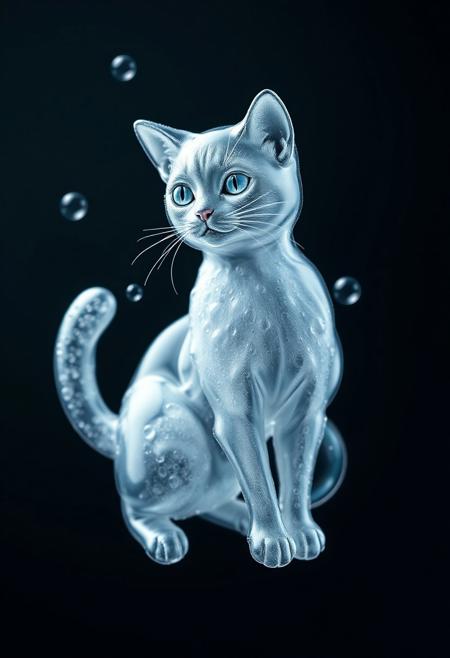 "Create a photorealistic image of soap bubbles forming the shape of a cat, with intricate details and textures that capture the ephemeral nature of the bubbles. The bubbles should be translucent and delicate, with visible iridescence and a subtle sheen that suggests moisture. The cat's body should be rendered in exquisite detail, with individual bubbles forming the shape of its fur, whiskers, and eyes. The bubbles should be in various stages of formation and dissolution, with some popping and others merging to create a sense of movement and flow. The overall effect should be one of whimsical, fleeting beauty, as if the cat is a living, breathing embodiment of soap and air." Highest-Quality, 4k, intricate details, visually stunning, Masterpiece