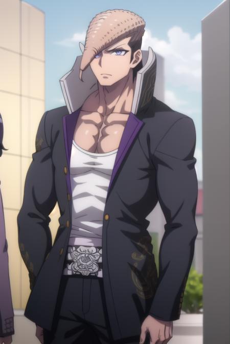 mondooowada, <lora:mondo oowada s1-lora-nochekaiser:1>,
mondo oowada, short hair, bangs, brown hair, (purple eyes:1.1), male focus, pompadour,
BREAK shirt, collarbone, jacket, white shirt, open clothes, open jacket, black jacket, pectorals,
BREAK outdoors, classroom,
BREAK looking at viewer, (cowboy shot:1.5),
BREAK <lyco:GoodHands-beta2:1>, (masterpiece:1.2), best quality, high resolution, unity 8k wallpaper, (illustration:0.8), (beautiful detailed eyes:1.6), extremely detailed face, perfect lighting, extremely detailed CG, (perfect hands, perfect anatomy),