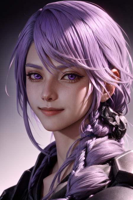 Hythlodaeus,  bangs,  closed mouth,  portrait,  realistic,  side braid,  single braid,  purple hair,  ffxiv,  smile,  solo,  upper body, 1boy,  male focus,  solo focus, <lora:EMS-51663-EMS:0.800000>