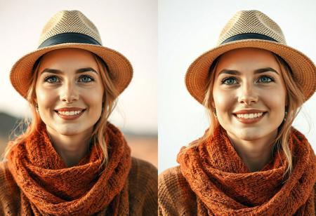 same beautiful woman in different hats, screen quartered