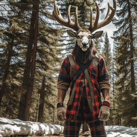 a photo of a deer-man hybrid as a lumberjack, 8k