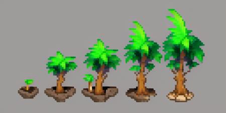 tree,plant growth process, reference table, no people, flower, gray background, simple background, growth stage, five stages, from young bud to luxuriant, still life, plant, leaf, soil,pixel,pixel art,pixelart,xiangsu,xiang su,no humans <lora:pixel plant growth:1>, masterpiece,best,quality