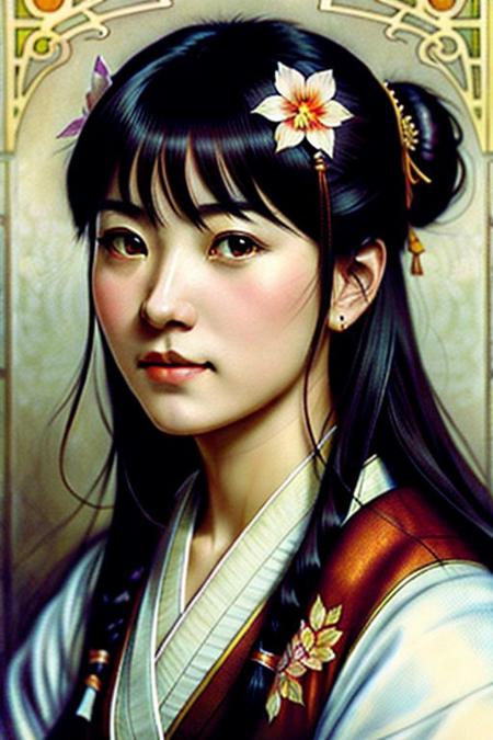 Anime maid, traditional japanese, kimono, digitally painted, character concept art, head in focus, ilya kuvshinov, trending on pixiv, pretty, studio ghibli, full body portrait, highly detailed, detailed face, detailed eyes, ultra realistic face, without blur, intensely real, romantic lighting, 24k resolution concept art portrait by Greg Rutkowski, Artgerm, WLOP, Alphonse Mucha, hyper-detailed, intricately detailed, triadic colors