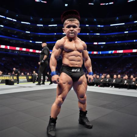 raw photograph, ultra detailed photrealistic, (hasbula), full body <lora:hasbula_v1:1>, (black hat), ufc arena, huge, bodybuilder, very muscular, posing