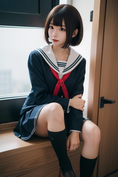 ultra-detailed,highly detailed,best quality,masterpiece,illustration,
kato megumi,1girl, school uniform, katou megumi, solo, cosplay, 
short hair, bob cut, jacket, blunt bangs,
serafuku,socks, loafers,sailor dress,neck ribbon, long sleeves,
looking at viewer,cowboy shot, 
<lora:kato megumi_uni_v1_02:0.7>