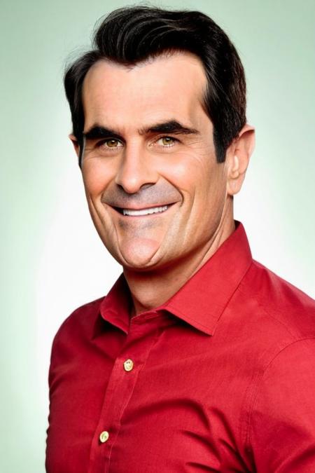 <lora:Ty_Burrell_Lora-10:1>, ty burrell, high quality, red shirt, detailed face, looking at viewer, headshot, natural lighting, realistic, plain pastel background