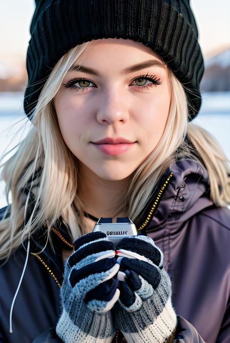 photo of (Maj1j3j01-1200:0.99), a woman, RAW, closeup portrait photo, (winter jacket:1.2),(knitted hat), (high detailed skin:1.2), 8k uhd, dslr, soft lighting, high quality, film grain, Fujifilm XT3 sharp focus, f 5.6