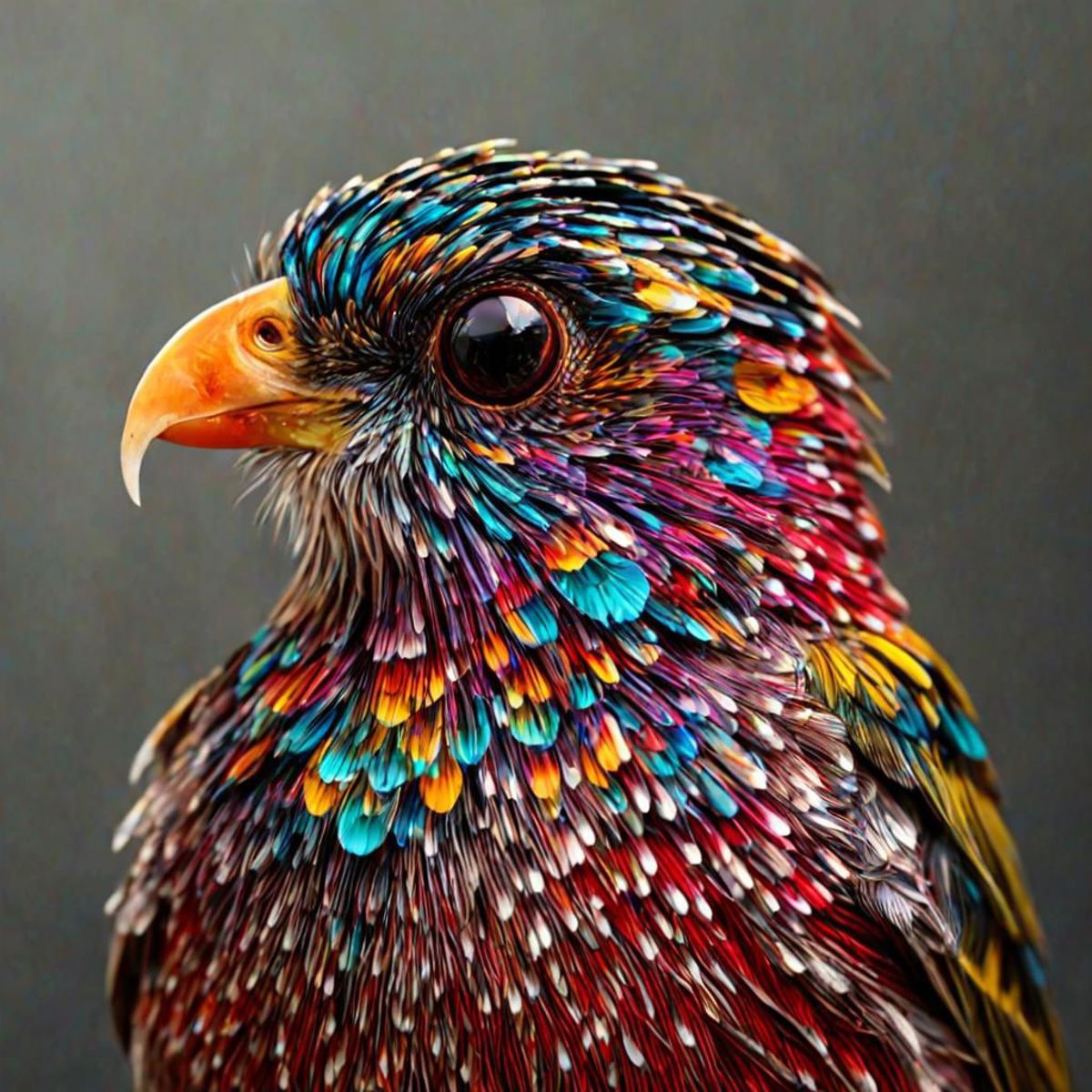 A colorful bird with a blue and red head and a yellow beak.