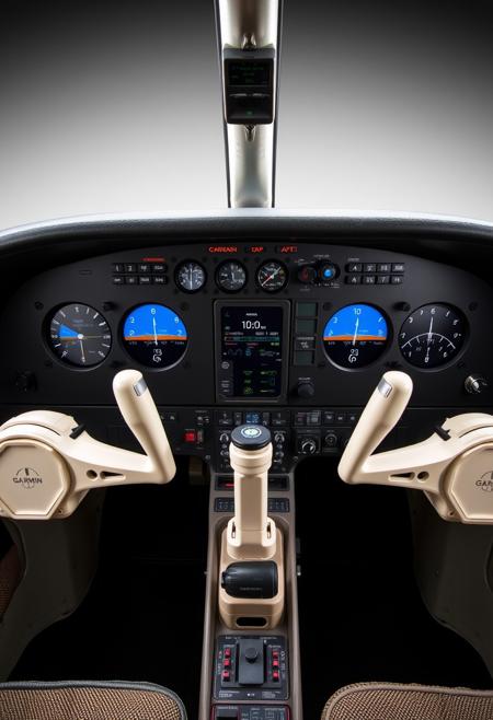 A beautifully composed professional photograph of a Cessna 172 instrument panel after a full Garmin upgrade, GTN750xi ,G5, G1000