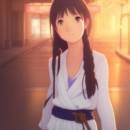 1girl, solo, highly detailed eyes, detailed face, intricate details, brown hair, long hair, brown eyes, chinese dress, street fighter, looking at viewer, seductive smile, happy, cityscape, soft lighting, ((cartoon)), comic, realistic, portrait, upper body, WakasaKakiage