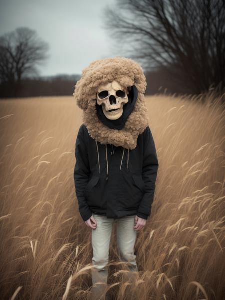 <lora:ChristopherRyanMcKenney:1>a giant disembodied head with a blonde bowl cut wandering through the woods