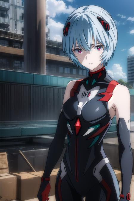 reiayanami, <lora:rei ayanami rebuild-lora-nochekaiser:1>, 
rei ayanami, (ayanami rei:1.2), blue hair, short hair, (red eyes:1.2),
BREAK bodysuit, headgear, plugsuit, black bodysuit,
BREAK outdoors, city, sky, sun, clouds,
BREAK looking at viewer, (cowboy shot:1.5),
BREAK <lyco:GoodHands-beta2:1>, (masterpiece:1.2), best quality, high resolution, unity 8k wallpaper, (illustration:0.8), (beautiful detailed eyes:1.6), extremely detailed face, perfect lighting, extremely detailed CG, (perfect hands, perfect anatomy),