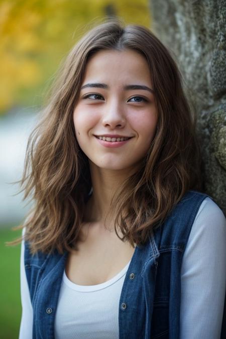 Realistic smiling sexy girl from Slovenia lost in thought