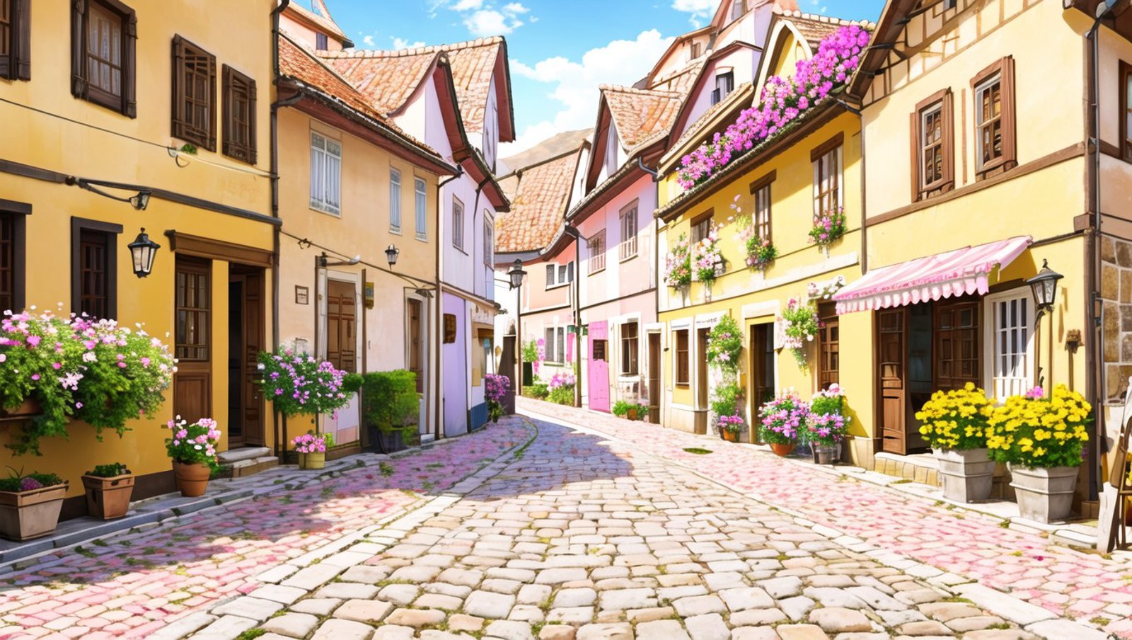 <lora:vn_bg:1> vn_bg,
A charming cobblestone street in an old European town, with pastel-colored houses, blooming flower b...