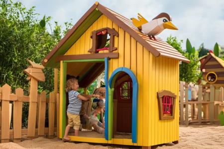 cinematic photo <lora:æ·å¤æ¸¸ä¹-000004 (1):1>,the color of a cartoon in a wooden house,including a child and a bird,which are interacting with the store. The child is standing inside the playhouse,possibly pretending to shop or play with the toys. The bird is perched on top of the playhouse,adding a touch of whimsy to the scene.In addition to the child and the bird,there are several other toy figures scattered around the playhouse,some of which are positioned near the entrance, . 35mm photograph, film, bokeh, professional, 4k, highly detailed