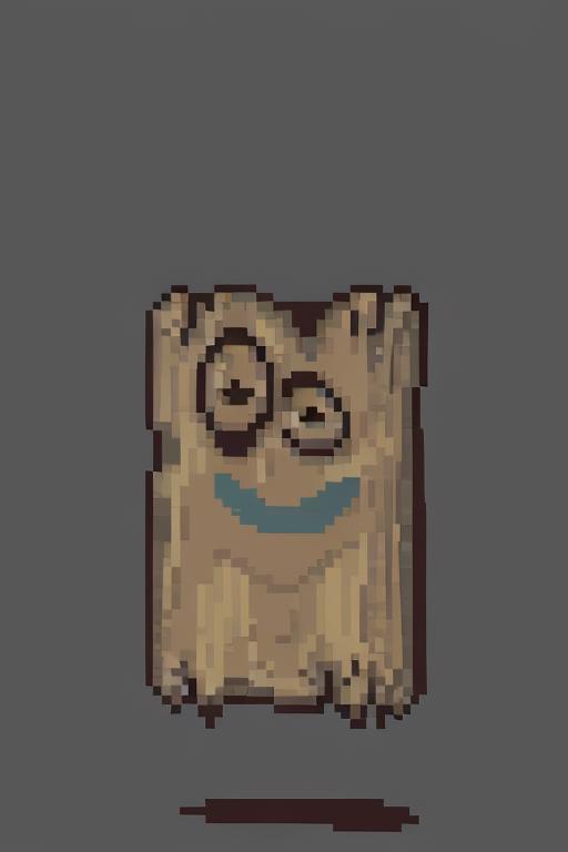 A smile-faced wooden character on a gray background.