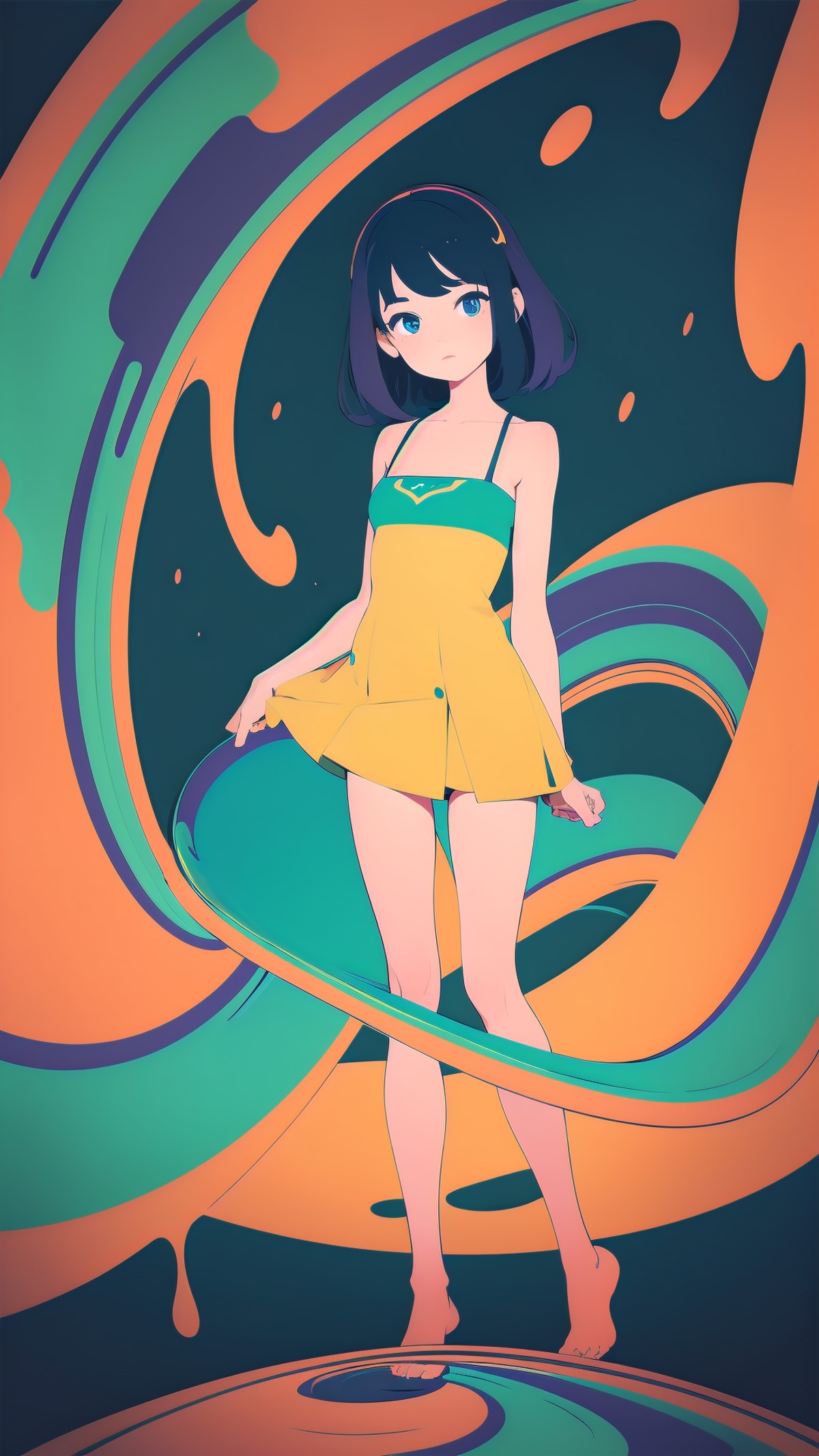(ultra detailed,ultra high res,detailed background),((2D)),((flat color)),((colorful)),((floating colorful water)),1girl,s...