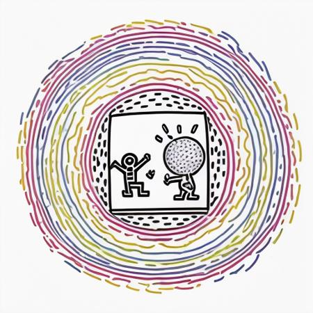 Keith Haring,line art,masterpiece,fantasy,subject,8k uhd,high quality,dreamlike,simple_background,heart_background,abstract_background,(multicolored_background),