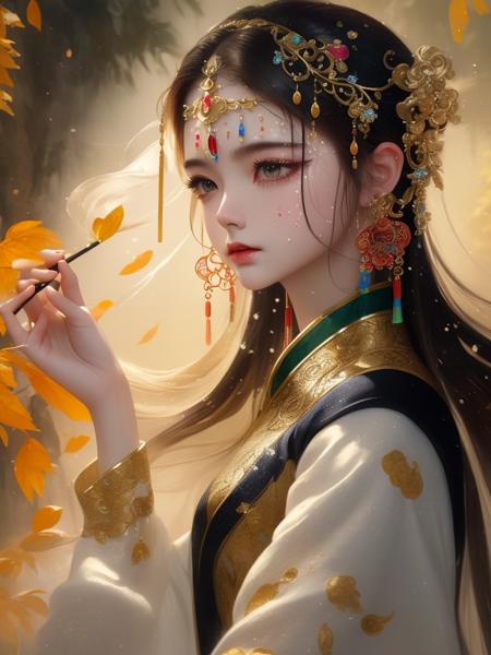 dramatic angle,(fluttered detailed ink splashs), (illustration),(((1 girl))),(long hair),(rain:0.6),(expressionless ,hair ornament:1.4),there is an ancient palace beside the girl,chinese clothes,(focus on), color Ink wash painting,(ink splashing),color splashing,((colorful)),[sketch], Masterpiece,best quality, beautifully painted,highly detailed,(denoising:0.7),[splash ink],yin yang
<lora:Dream:0.7>