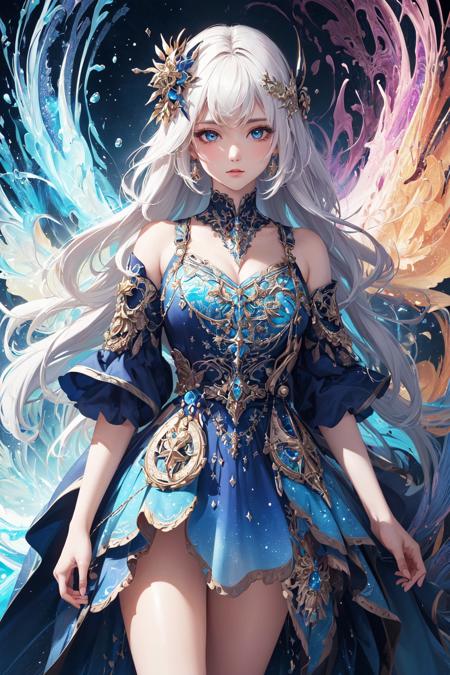 (masterpiece, highest quality, extreme detailed, best quality, official art, beautiful and aesthetic:1.2), (1wizard girl), extreme detailed, magic dress, elemental magic, (fractal art:1.2), (abstract background:1.2), (look at the viewer:1.2), (cowboy shot:1.2)