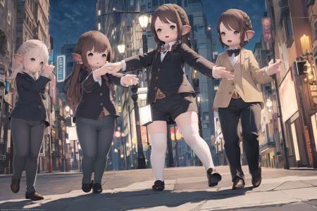 (masterpiece:1.2), (best quality:1.2),
<lora:new_lalav5-15:1>,lalafell, 1girl, girl,
 Blazer and dress pants,Cornrows,Dark brown hair, hazel eyes,City night view,from below,Bending forward to touch toes,Worried