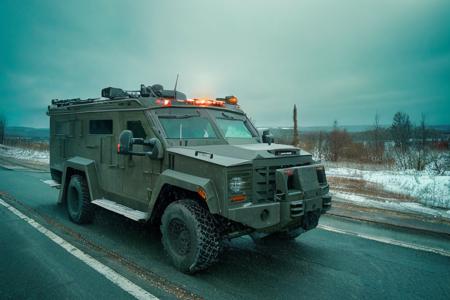 analog gloomy photo of a SWAT armored car,  <lora:sw4tb34rc4t:1>, ((zombie apocalypse:0.6)), (crows), (living dead), (winter), (snow), (horror movie), ((nighttime)), a deserted city, ruins, abandoned buildings, High Detail, Sharp focus, (photorealism), realistic, best quality, 8k, award winning, dramatic lighting, epic, cinematic, masterpiece, rim light, ambient fog:1.3, dutch angle, depth of field,