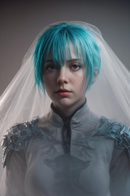 macro shot of a ghostly female silhouette, messenger of ice, frozen armor,  canvas hood, elements, ice from inside, neon blue hair, cinematic still, movie screencap, dynamic angle, 100mm f/2.8 macro lens, hard shadows, <lora:glowneon_xl_v1:1>,  <lora:more_details:0.8>