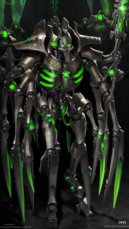 An army of Necrons, extremely beautiful multicolored glowing piercing eyes, cinematic scene, scenery, detailed background, masterpiece, best quality, high quality, absurdres <lora:necrons_v2:1>