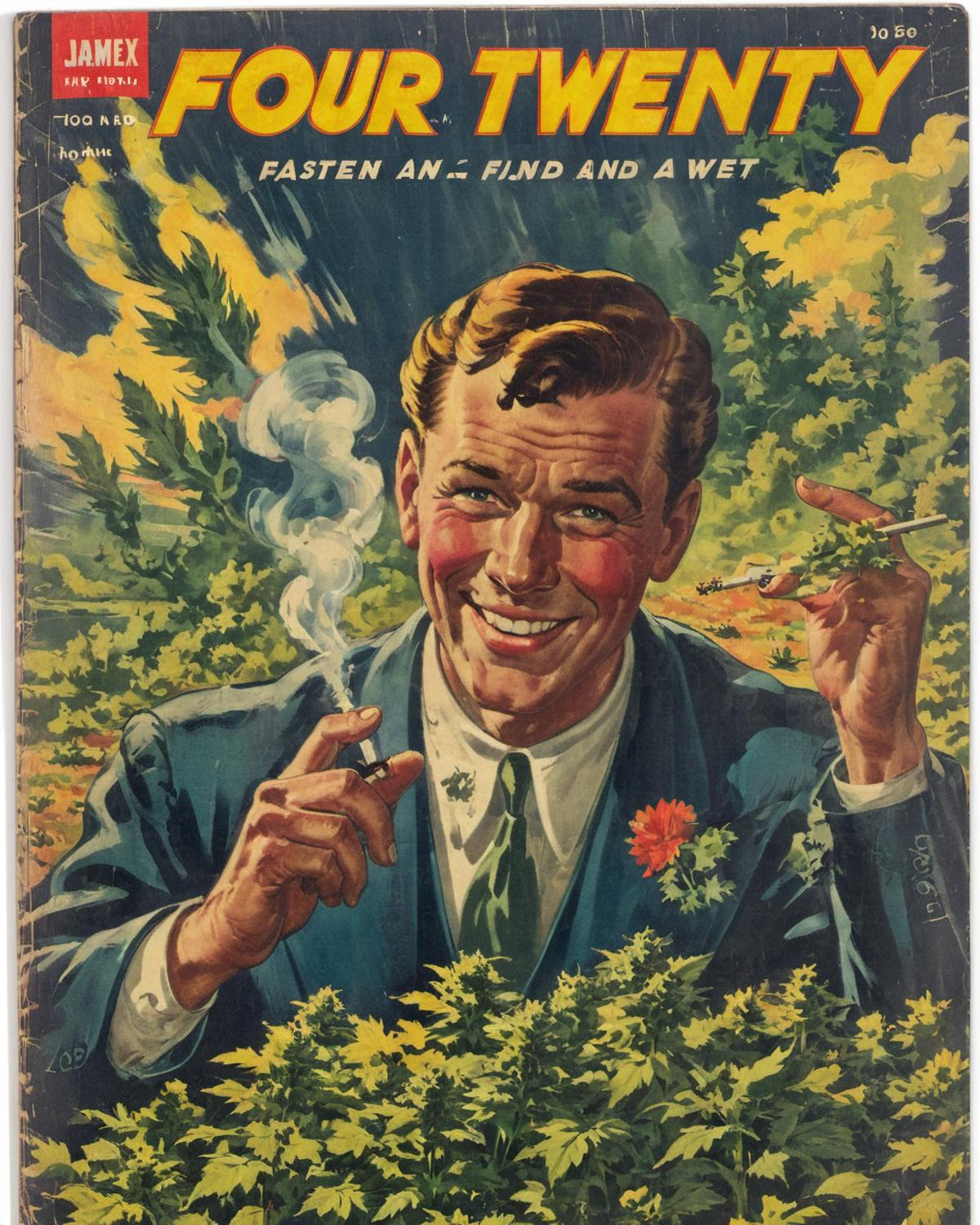 A vintage advertisement featuring a man smiling while holding a cigar.