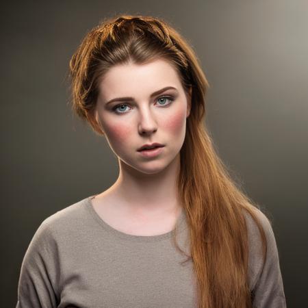 (dvPortrait style:0.7), (attractive irish girl:1.2), (85mm:0.9), f1.8, (skin pours:1.0), messy hair, shadows, dynamic pose, professional portrait photography, subtle details, muted, desaturated, low contrast, (hdr:0.7), canon 5D