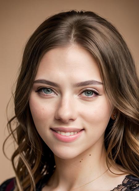 portrait of skswoman, happy, wearing tulle , with chestnut Long layers , background camp epic (photo, studio lighting, hard light, sony a7, 50 mm, matte skin, pores, colors, hyperdetailed, hyperrealistic), <lyco:Scarlett Johansson:1.0>