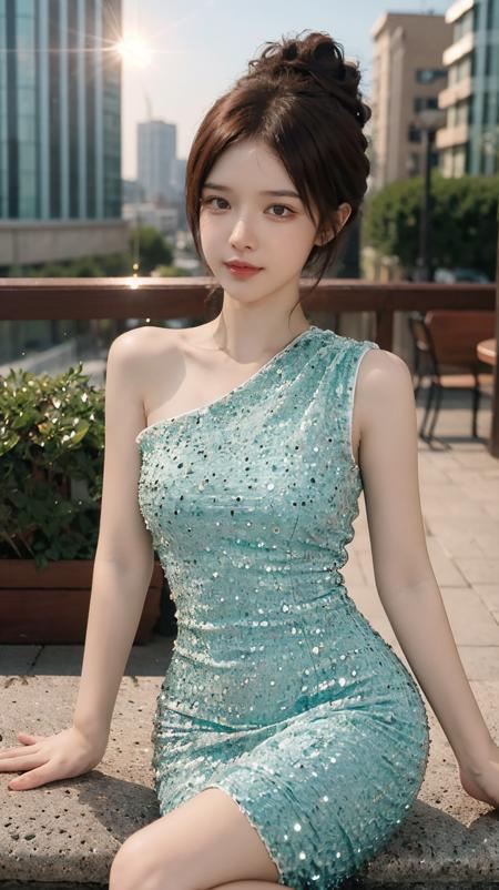 rc,shiny dress,single-shoulder dress,