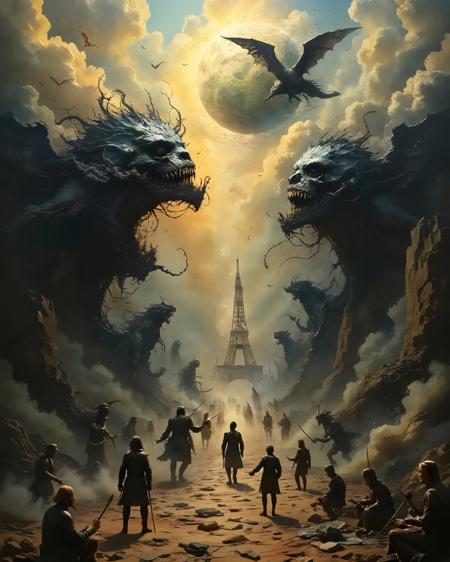 Dark Surrealism Fantasy Art Style: Last Light of Eiffel Tower Last Light of EiffelTower