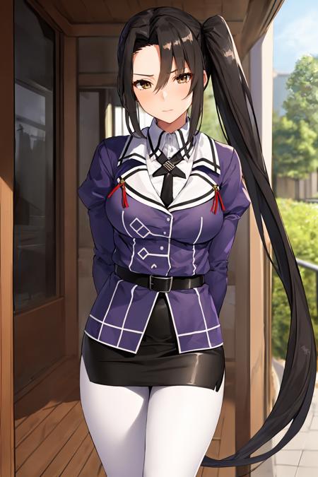 <lora:NachiKancolleV2:1>, 1girl, solo,
nachi \(kancolle\), very long hair,
military uniform, purple jacket, collared shirt, white shirt, black necktie, white gloves, black belt, black skirt, miniskirt, pencil skirt, white pantyhose,
outdoors,