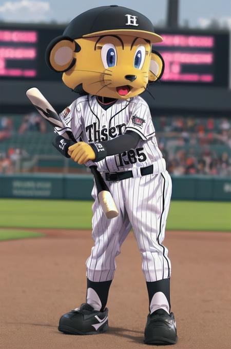 masterpiece, best quality, ultra-detailed, illustration,
tolucky, mascot, sportswear, baseball uniform, baseball bat, gloves, helmet, baseball cap, baseball, open mouth, blurry background, full body, clothes writing, stadium, striped, belt,
 <lora:tolucky_V2_1.0_MID2_ResizeDIM8:1>