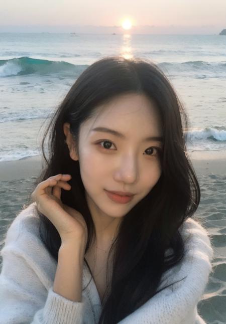 head photo,1 girl,black hair,(smlie:0.4),(beach),(ocean),(waves),(sand),(palm trees),(sunset).(bust photo:1.3),
<lora:korean_model_V3:0.8>,
(EOS R8,50mm,F1.2,8K,RAW photo:1.2),close-up of the head,
<lora:InstantPhotoX3:0.4>,<lora:FilmVelvia2:0.5>,